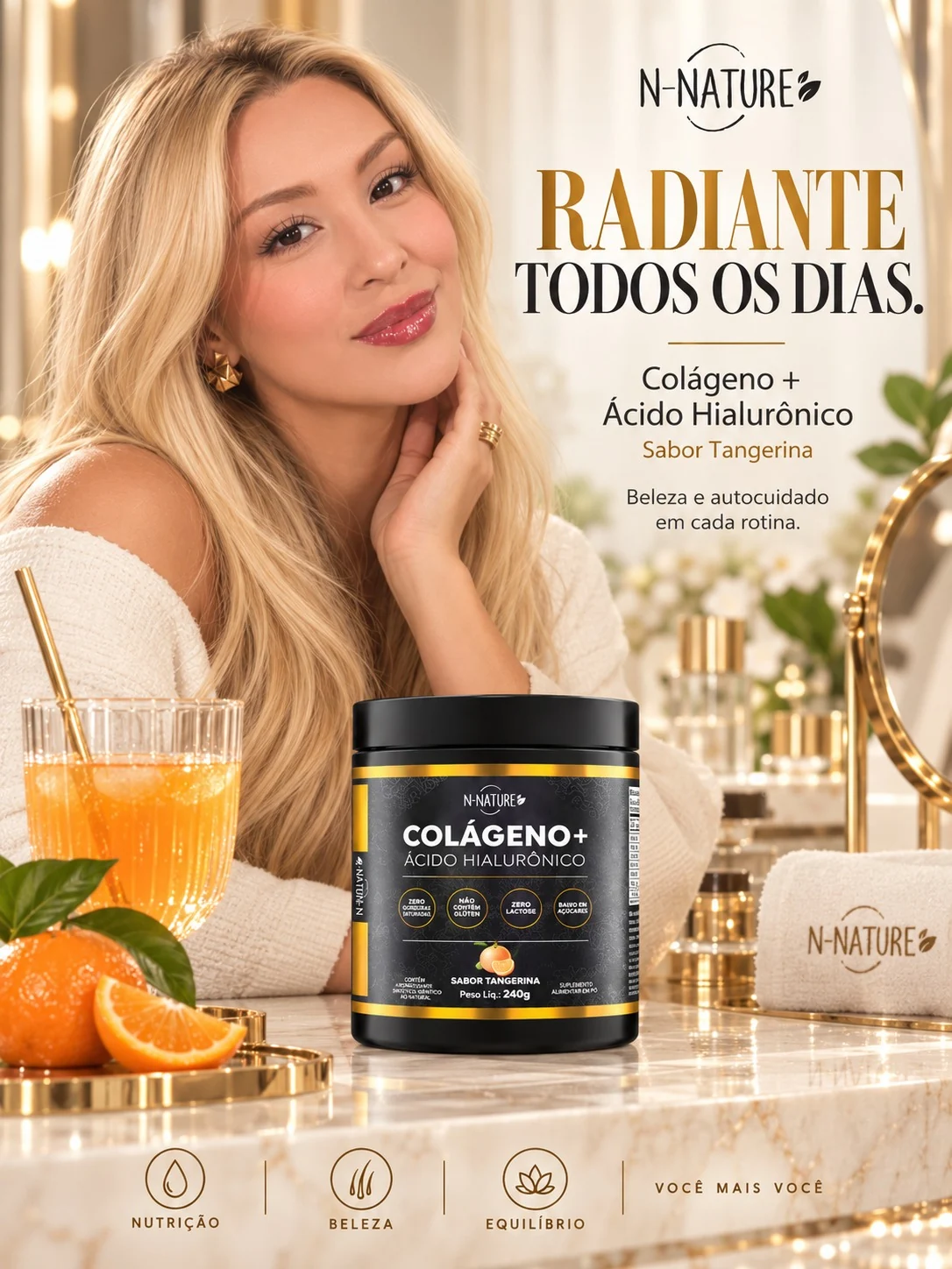 Anúncio N–Nature: Colágeno + Ácido Hialurônico